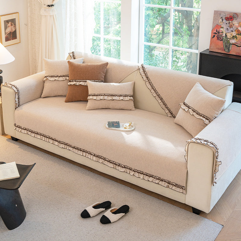 Four-Season Chenille Couch Cover – Non-Slip, Solid Color, L-Shaped Fit