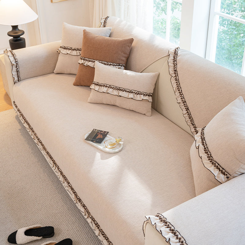 Four-Season Chenille Couch Cover – Non-Slip, Solid Color, L-Shaped Fit
