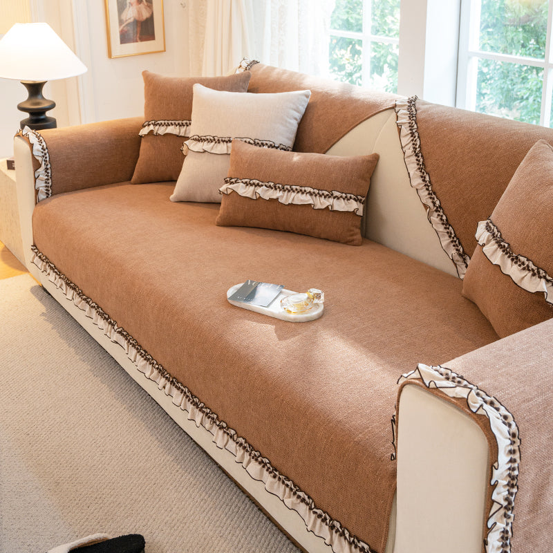 Four-Season Chenille Couch Cover – Non-Slip, Solid Color, L-Shaped Fit