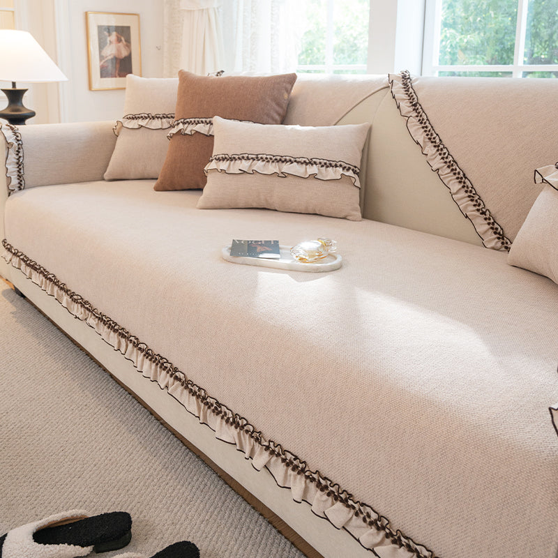 Four-Season Chenille Couch Cover – Non-Slip, Solid Color, L-Shaped Fit