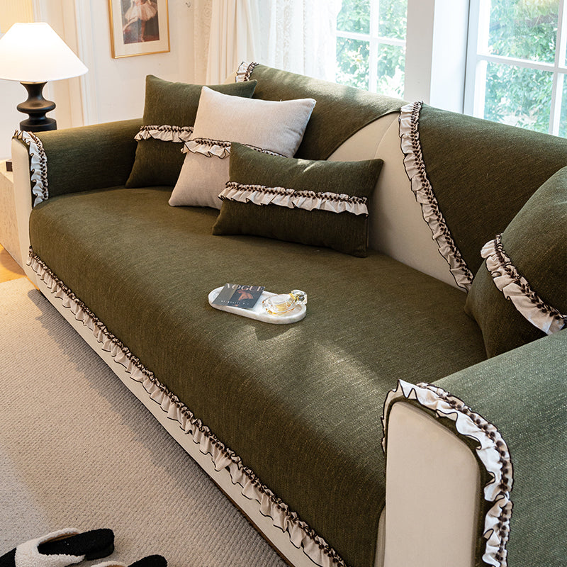 Four-Season Chenille Couch Cover – Non-Slip, Solid Color, L-Shaped Fit