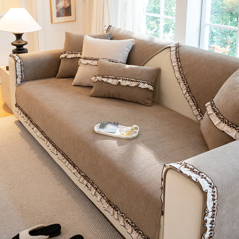 Four-Season Chenille Couch Cover – Non-Slip, Solid Color, L-Shaped Fit